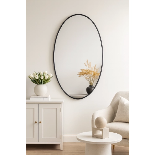 Lustro BALI SHAPE – elipsowate lustro w czarnej ramie | Nowoczesne lustro owalne do salonu, sypialni i przedpokoju